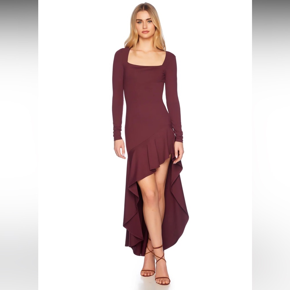 Elegant Susana Monaco Burgundy Long Sleeve Asymmetrical Dress